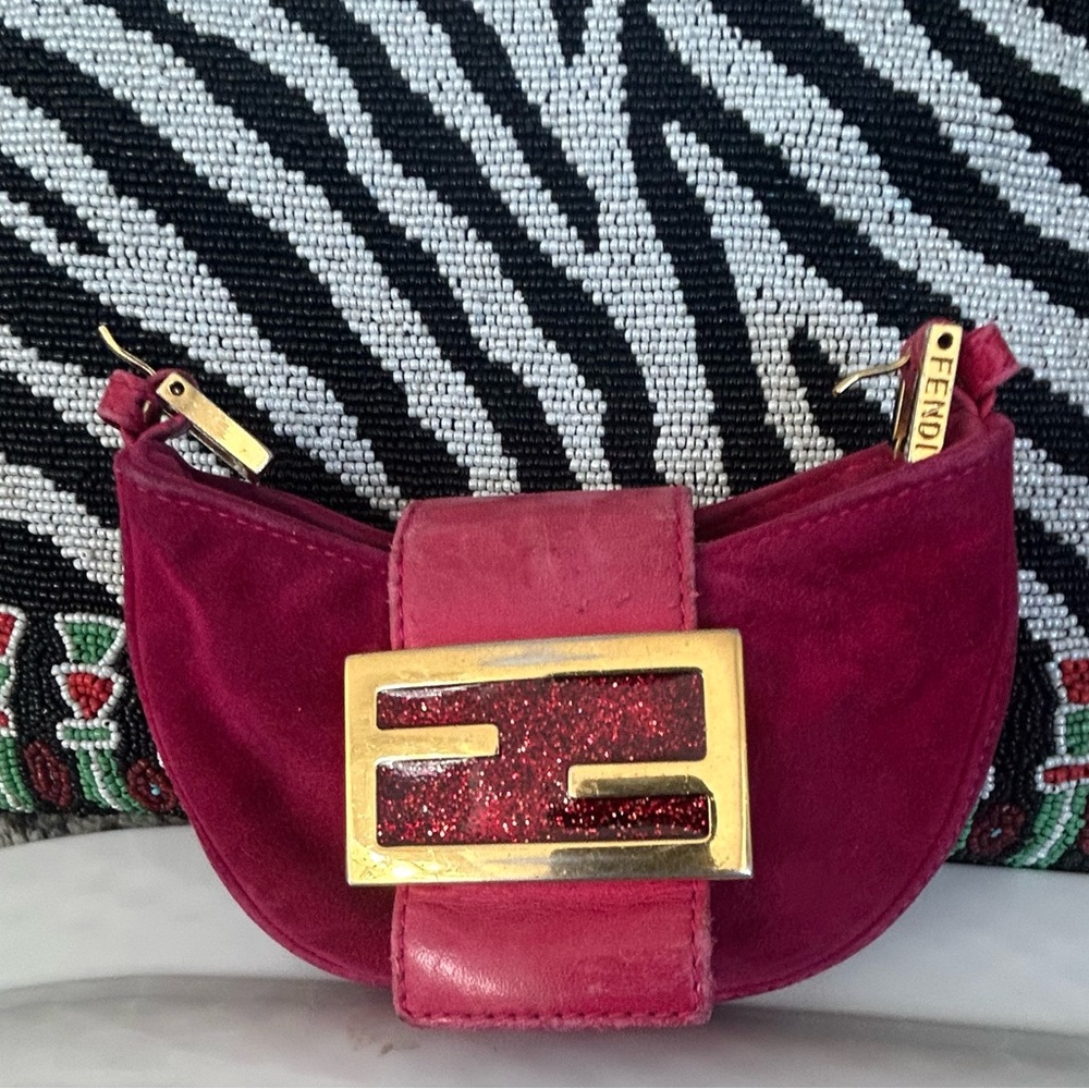 Fendi Mini Zucca Suede w/Gold Logo Detail